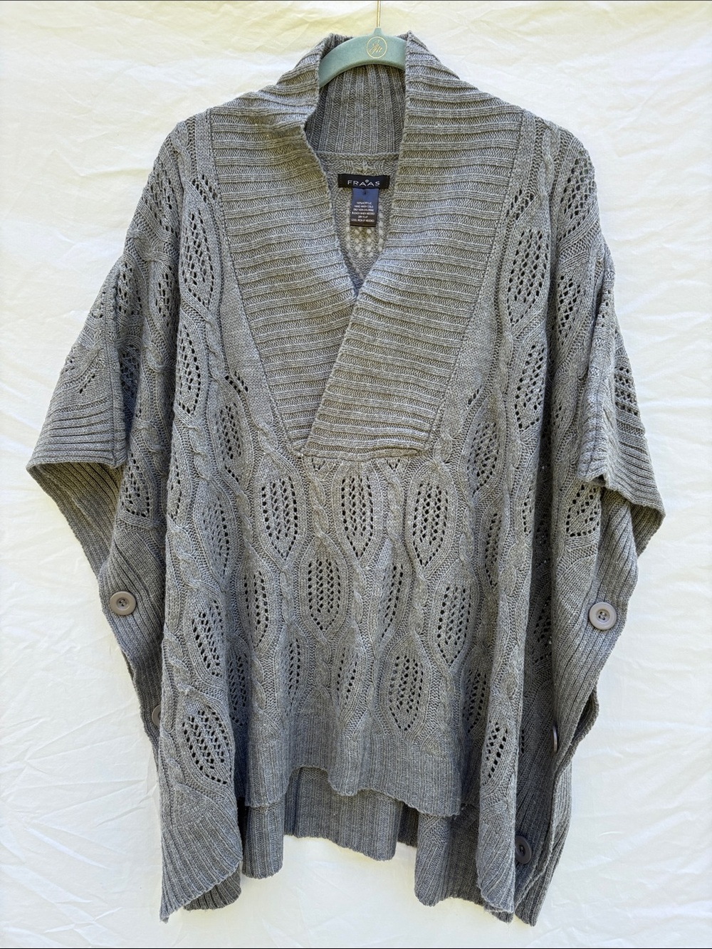 Fraas Gray Cable-Knit Button Poncho